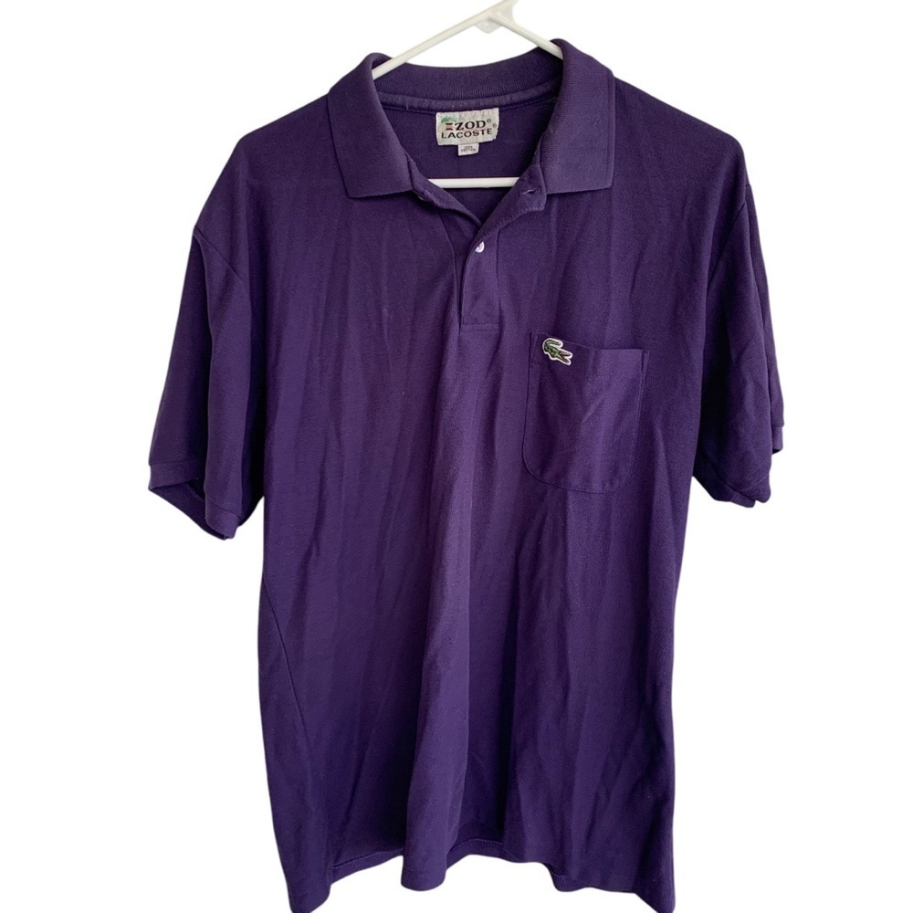 Vintage Lacoste Men's Purple Polo Shirt Pullover Shirt Sleeve Medium 70s 80s